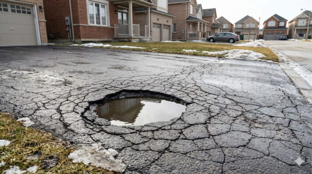 Pothole Repair - No Limit Sealing - Affordable Driveway Sealing, Interlock Sealing, Garage Ramp Installation, Driveway Extension, Crack Filling, Driveway Painting, Pressure washing, and Asphalt Maintenance in Vaughan, Richmond Hill, Maple, Markham, Woodbridge, Aurora - pothole repair and driveways maintenance