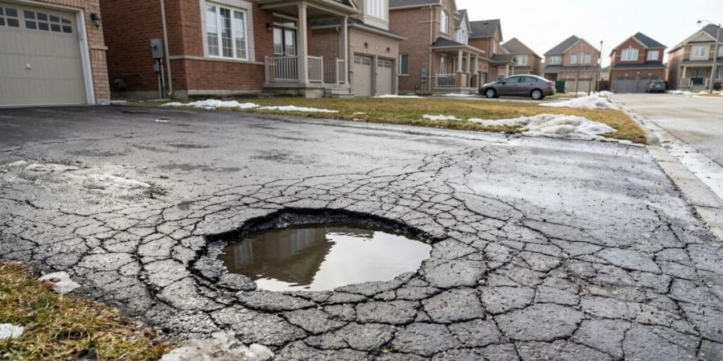 Pothole Repair - No Limit Sealing - Affordable Driveway Sealing, Interlock Sealing, Garage Ramp Installation, Driveway Extension, Crack Filling, Driveway Painting, Pressure washing, and Asphalt Maintenance in Vaughan, Richmond Hill, Maple, Markham, Woodbridge, Aurora - pothole repair and driveways maintenance