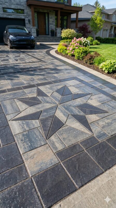 A close-up horizontal shot of beautiful interlocking pavers being treated, showing a clean, high-end finish that enhances the stone's colour. No Limit Sealing - Affordable Driveway Sealing, Interlock Sealing, Garage Ramp Installation, Driveway Extension, Crack Filling, Driveway Painting, Pressure washing, and Asphalt Maintenance in Vaughan, Richmond Hill, Maple, Markham, Woodbridge, Aurora - pothole repair and driveways maintenance