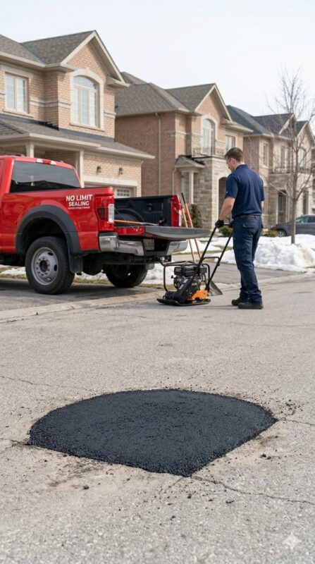 Pothole Repair - No Limit Sealing - Affordable Driveway Sealing, Interlock Sealing, Garage Ramp Installation, Driveway Extension, Crack Filling, Driveway Painting, Pressure washing, and Asphalt Maintenance in Vaughan, Richmond Hill, Maple, Markham, Woodbridge, Aurora - pothole repair and driveways maintenance 